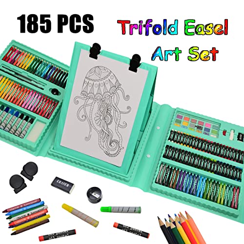 Sunnyglade 185 Pieces Double Sided Trifold Easel Art Set Art Supplies Green - color: Green