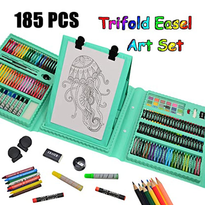 Sunnyglade 185 Pieces Double Sided Trifold Easel Art Set Art Supplies Green - color: Green