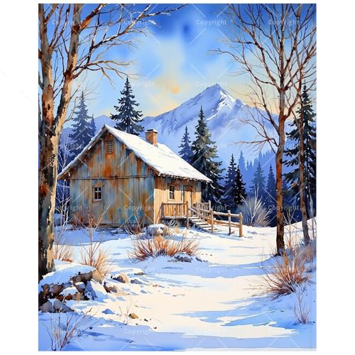 Winter Scene Paint by Numbers Kit for Adults - DIY Rustic Snowy Cabin and Pine Trees Painting on Canvas, Acrylic Paint Set, Suitable for Beginners, Art for Home Decoration or Gifts(16X20IN Framed) - color: HSX00664, size: 16X20IN Framed