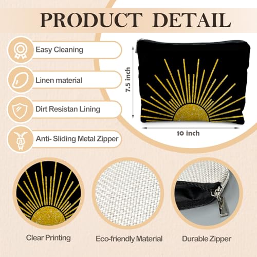 Boho Makeup Bag, Boho Abstract Black and Gold Sun Sunshine Makeup Bags for Women, Boho Gifts for Women, Boho Makeup Pouch Zipper Pouch, Aesthetic Makeup Bag - color: Abstract gold Sunshine