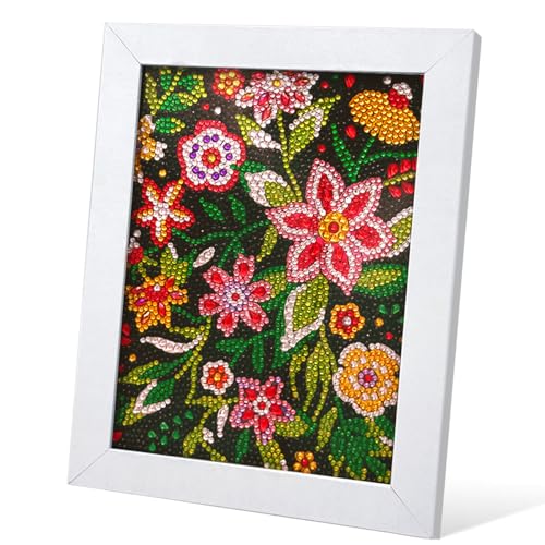 QIOUOL Flower Diamond Art Painting Kits for Kids Adults Beginners with Wooden Frame Girls Art Crafts Rhinestone Gem by Number Kits,Diamond Art Kits for Teens,Birthday Gifts and Office Decor - color: Lush Flowers with frame