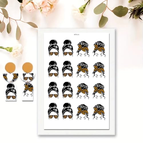 10 Sheets Clay Transfer Paper for Earrings & Polymer Clay, Female Hair Styling Print Pattern Water Transfer Paper for Polymer Clay Jewelry Necklaces Pendants DIY Craft Supplies 5.82x3.93inch - color: Female Hair Styling