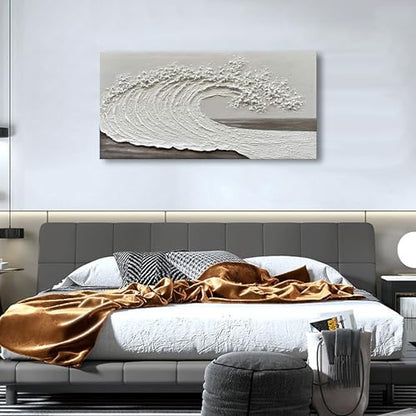 NANKAI Art 24x48 inch Hand-Painted 3D Ocean Waves Oil Painting Natural Scenery White Abstract Canvas Art Mural - color: Nkhb251