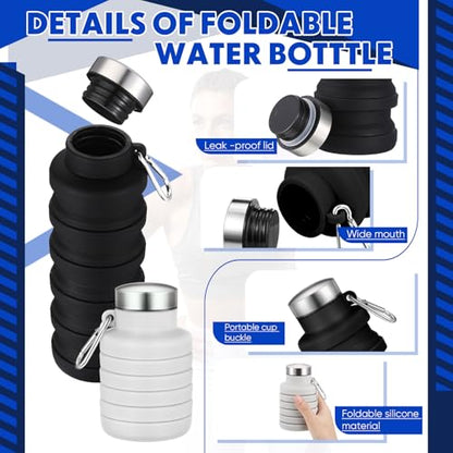 Baderke 2 Pcs Collapsible Water Bottles 17oz Silicone Travel Foldable Portable Water Bottle with Buckle Silicone Lightweight Reusable Leakproof for Camping Hiking Cycling Sport(Black, Gray White) - color: Black, Gray White