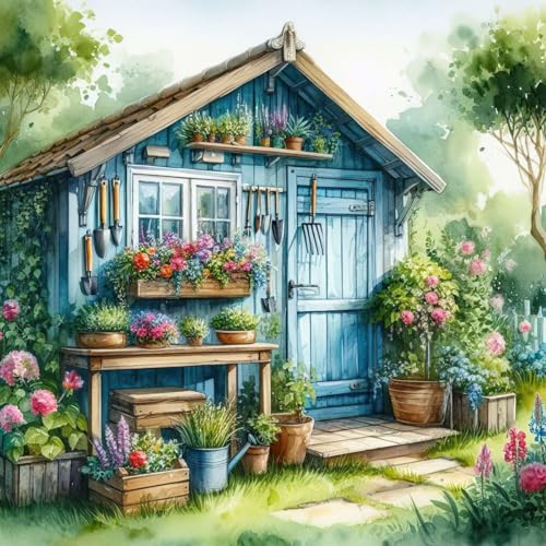 Accompany Wind Diamond Painting Kits for Adults, Garden House Diamond Art Kits for Beginners,5D Round Full Drill Diamonds Gem Art Crafts for Home Wall Decor Gifts 14x14 Inch - color: Garden house