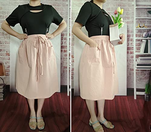 Unisex Chef Aprons White Retro Cotton Maid Short 2 Pockets Waist Waiter Waitress Half Apron - color: Cotton Pink