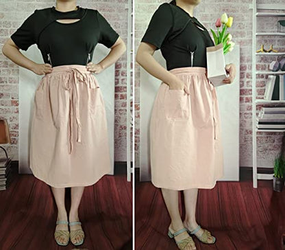 Unisex Chef Aprons White Retro Cotton Maid Short 2 Pockets Waist Waiter Waitress Half Apron - color: Cotton Pink
