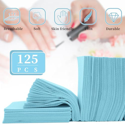 125Pcs Disposable Nail Paper Towels for Acrylic, 3 Ply Foldable Nail Table Mat, Waterproof Nail Art Practice Sheet Clean Pads Napkins, Nail Supplies for Manicure Salon or Home Use (Blue) - color: Blue