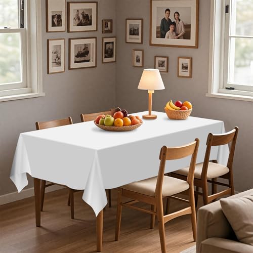 54IN X 320FT Plastic Table Cover Roll with Cutter Box, Cut to Size Plastic Table Cloths for Parties, Birthday, (White, 54"x3840"(Rectangular)) - color: White, size: 3840" x 54" (Rectangular)