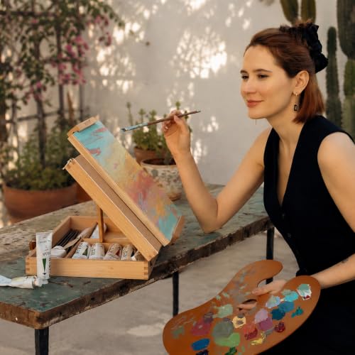 MEEDEN Table Top Easel for Painting: Wooden Portable Tabletop with Storage - color: Natural