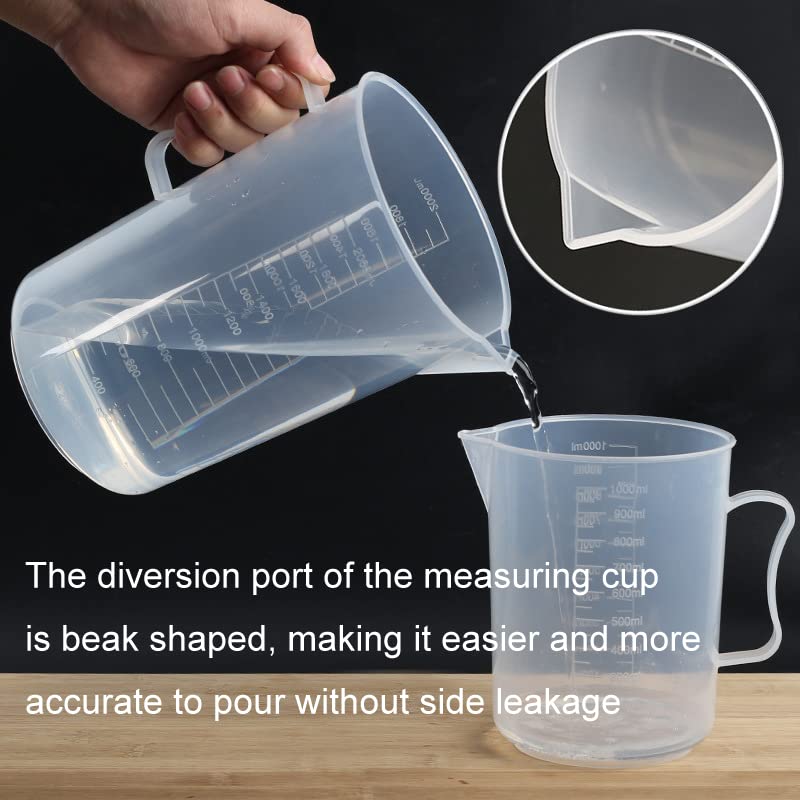 2 Pieces Plastic Measuring Cups with Handle Clear Measuring Cup Plastic Beaker Cups Plastic Graduated Cup Multipurpose Mixing Cups for Kitchen Experiment Mixing Paint Epoxy Resin, 250ml-300ml
