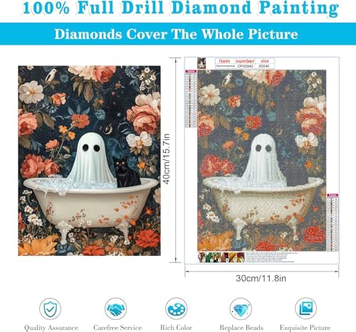 RYMILIE Halloween Diamond Art Kits for Adults Bathtub Ghost 12x16inch - color: DP00940