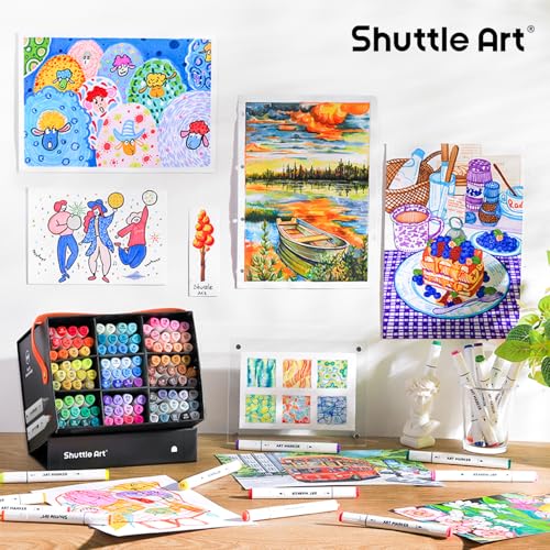 Shuttle Art Brush Tip Alcohol Markers, Dual Tip Brush & Fine Tip Art Marker Set, 121 Colors Marker Pens with Organized Case Perfect for Illustration Kids Students Adults Coloring Sketching - color: 121 Colors
