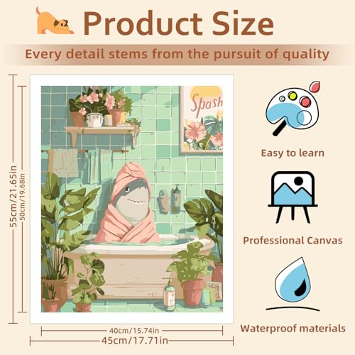 Reivworl Shark Paint by Numbers Kit for Adults Beginner 16×20 inch | Shark Paint by Number Kits 16×20 inch, Crafts on Canvas with Gifts. - color: 09-Shark