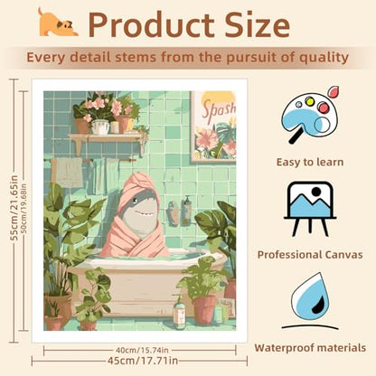 Reivworl Shark Paint by Numbers Kit for Adults Beginner 16×20 inch | Shark Paint by Number Kits 16×20 inch, Crafts on Canvas with Gifts. - color: 09-Shark