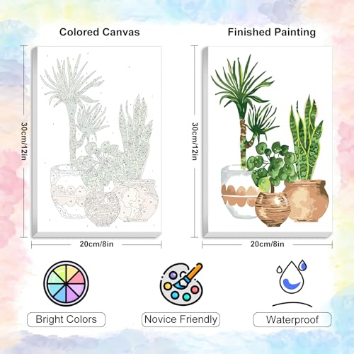 Yezavesu Framed Paint by Numbers Kit for Adults Beginner & Kids Ages 8-12, Easy Green Plant Paint by Numbers with Frame, DIY Number Painting for Adults Plants for Home Wall Decor Gift 8X 12 inch | With Frame Canvas 8x12 inch, DIY Acrylic Painting by Numbe
