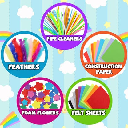 DOITEM Pipe Cleaners Craft Supplies, 1500+Pcs Arts and Crafts Supplies Including Pipe Cleaner Wiggle Googly Eyes Pom Poms Feathers Sticks Sequins Foam Flowers Papers Felt Stickers - color: 1500+
