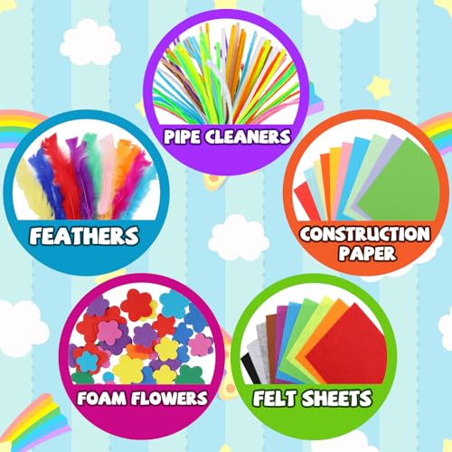 DOITEM Pipe Cleaners Craft Supplies, 1500+Pcs Arts and Crafts Supplies Including Pipe Cleaner Wiggle Googly Eyes Pom Poms Feathers Sticks Sequins Foam Flowers Papers Felt Stickers - color: 1500+