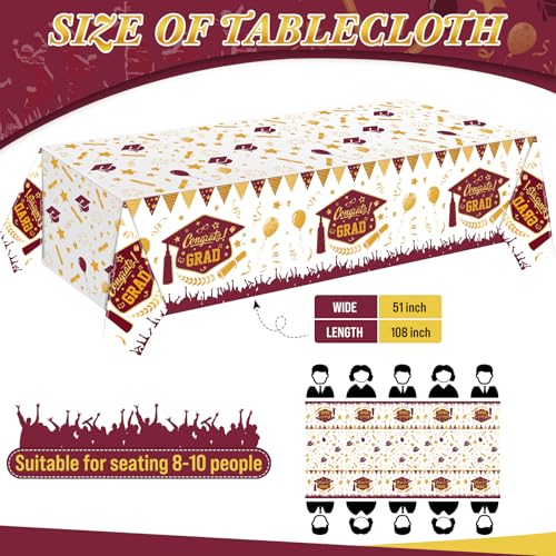 Kinlop 3 Pcs Graduation Tablecloths Class of 2026 Graduation Party Decoration Supplies 51" x 108" Plastic Congrats Grad Table Covers Disposable Graduate Tablecloths(Maroon, Gold) - color: Maroon, Gold