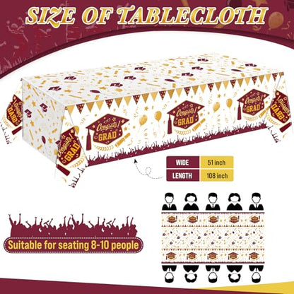 Kinlop 3 Pcs Graduation Tablecloths Class of 2026 Graduation Party Decoration Supplies 51" x 108" Plastic Congrats Grad Table Covers Disposable Graduate Tablecloths(Maroon, Gold) - color: Maroon, Gold