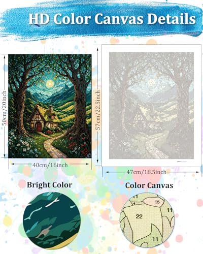 TOCARE Cabin Paint by Numbers Kit for Adults, Cabin in the Moonlit Forest Adult Paint by Number Canvas,Adults' Paint-by-Number Kits Nature Scenery 16x20inch (Without Framed) - color: TC-OPC5594