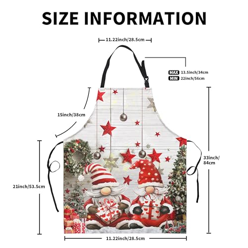 Christmas Gnomes Apron Xmas Kitchen Apron Gnomes with Xmas Tree Snowflakes Cooking Aprons with Two Pockets Winter Aprons With Adjustable Strap for Baking,Crafting, Painting - color: Xmas Gnomes