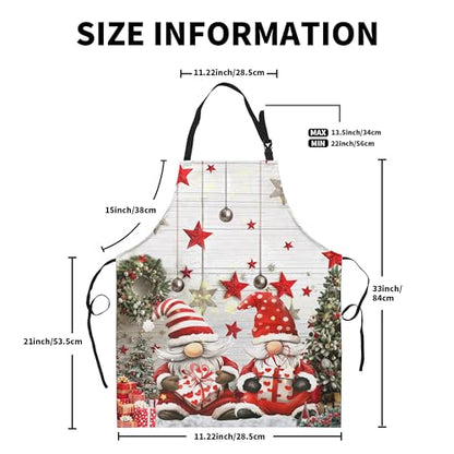 Christmas Gnomes Apron Xmas Kitchen Apron Gnomes with Xmas Tree Snowflakes Cooking Aprons with Two Pockets Winter Aprons With Adjustable Strap for Baking,Crafting, Painting - color: Xmas Gnomes