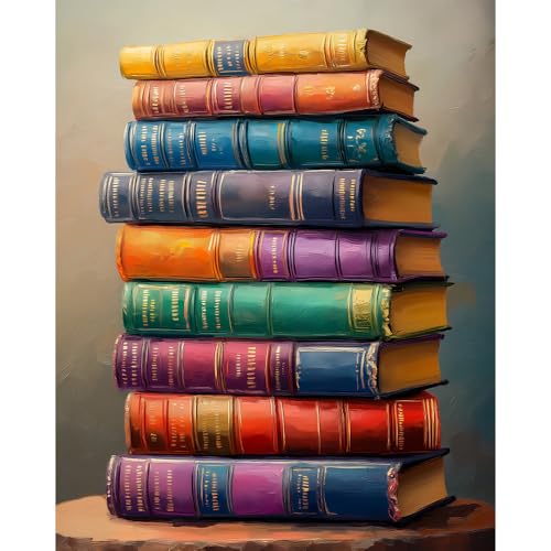 Natuyalo Paint by Numbers for Adults, Stacked Books Paint by Numbers Kit on Canvas for Beginners, Number Painting Set Art Craft Supplies, 3 Paintbrushes and Acrylic Paint 16x20 inch - color: Color-06