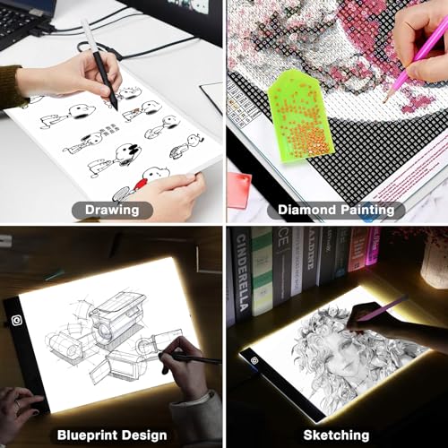 Funshot A4 Led Light Pad Tracing Light Box with USB Power Cable and 4 Fasten Clips,3 Levels of Brightness,Diamond Art Light Board,Sketching,Painting, Sketching,Tracing - style: A4-13.2"x9"x0.2"Inch