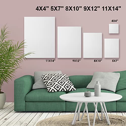 GOTIDEAL 18Pcs Stretched Canvases, Multi Pack 4x4, 5x7, 8x10, 9x12, 11x14 | Primed White Set, 100% Cotton Artist Blank Canvas Boards for Painting, Acrylic Pouring, Oil Paint - color: White, size: Multi Pack-18 Pcs