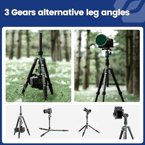 Fotopro 60" Carbon Fiber Camera Travel Tripod, 2lbs Super Lightweight Compact Tripod with 360° Metal Ball Head, Detachable Monopod, with Arca QR Plate & Bag, Load up to 8KG/17.63lbs, for SLR DSLR - color: Green, size: 62" Basic (Carbon Fiber)