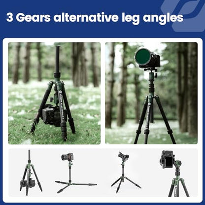 Fotopro 60" Carbon Fiber Camera Travel Tripod, 2lbs Super Lightweight Compact Tripod with 360° Metal Ball Head, Detachable Monopod, with Arca QR Plate & Bag, Load up to 8KG/17.63lbs, for SLR DSLR - color: Green, size: 62" Basic (Carbon Fiber)
