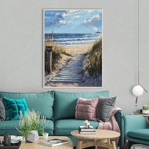 STGLCR 5D Beach Scenic Diamond Painting, Road Diamond Painting Kit for Adults, Diamond Art Kits for Begginners DIY Full Drill Crystal Rhinestone Arts and Crafts 16x12inch