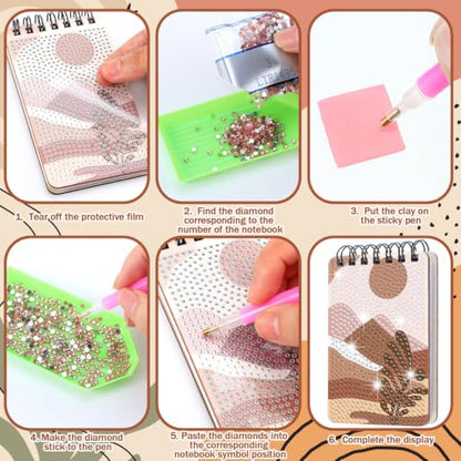 Fuyoooo 12 Pcs Boho Diamond Art Notebook Kits for Adults, 4.72 x 2.83 Inch | Boho Diamond Art Notebook, Rustic DIY Cover Notebook Diamond Painting for Beginners, 5d Journal Art Notepad Accessories - style: Boho