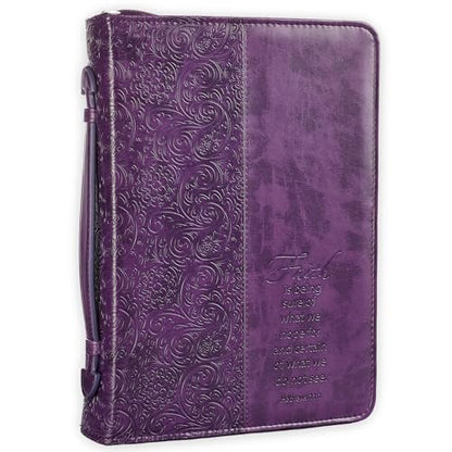Christian Art Gifts Women's Fashion Bible Cover Faith Hebrews 11:1, Purple Paisley Faux Leather, XL - size: Extra Large