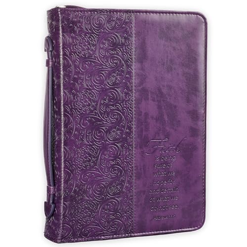 Christian Art Gifts Women's Fashion Bible Cover Faith Hebrews 11:1, Purple Paisley Faux Leather, XL - size: Extra Large