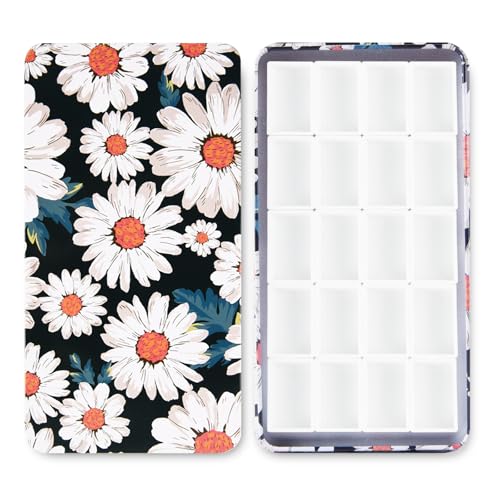 20Pcs Full Pans Watercolor Tin Palette Paint Case with Magnetic Stripe | Metal Art Paint Mixing Tray,3ml Empty Full Pans,Portable Empty Paint Box for DIY Watercolor Oils Acrylics Drawing,Daisy - color: Daisy