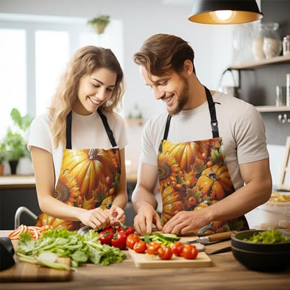 Fall Watercolor Pumpkins Aprons with Pockets Autumn Orange Sunflower Flowers Apron with Adjustable Neck Thanksgiving Day Harvest Farmhouse Chef Cooking Apron for Women Men Dinner Baking BBQ - color: Fall Pumpkin-b