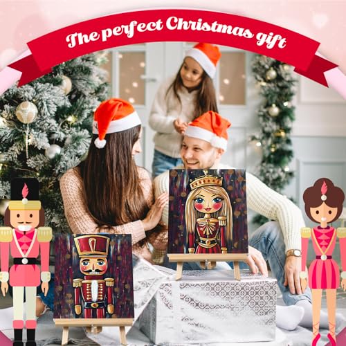 Zhanmai 2 Pack Christmas Sip and Paint Kit for Couples Date Night | 8 x 10 Inch, Nutcracker Pre Drawn Canvas, Paint Party Supplies, Romantic Adult Activity, Includes Easels Aprons Brushes Set - size: 8 x 10 Inch, style: Nutcracker