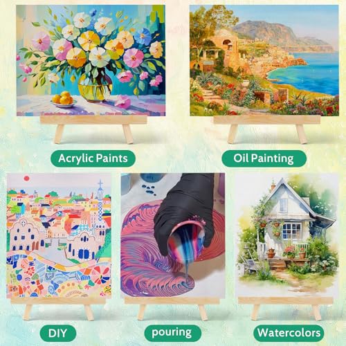 6 Pack 8x10 Inch Canvas Boards with Easel – Beginner Painting Kit for Acrylic, Oil, and Watercolor Crafts, Perfect for Sip and Paint Parties