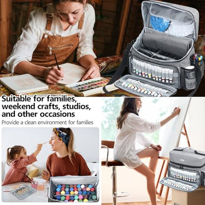 Acrylic Paint and Brush Set Organizer Bag - Carrying Case Compatible with Apple Barrel, Shuttle Art, Caliart Art Supplies - Includes Detachable Paint Brush Holder - for Home/Travel/Outdoor (Pro Gray) - color: Pro Gray