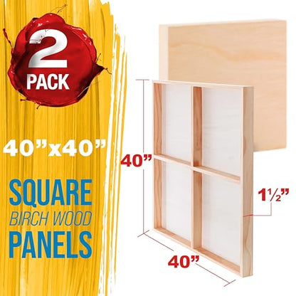 U.S. Art Supply 40" x 40" Unfinished Cradled Wood Panels for Painting, Gallery 1-1/2" Deep (2 Pack) - Artist Depth Wooden Wall Canvases - Mixed-Media Craft, Acrylic, Oil, Encaustic, Paint Pouring