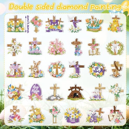 WILLBOND 30 Pcs Easter Diamond Art Keychain Kits He is Risen 5d DIY Double Sided Diamond Painting Keychain Religious Christian Cross Hanging Ornaments for Adults Beginners Key Ring Pendant Crafts - color: Cross