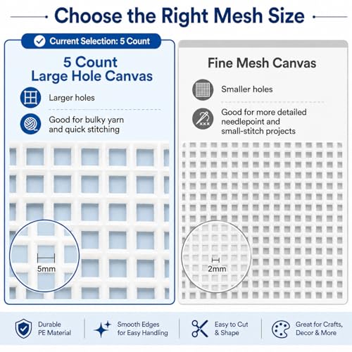 YOUNTHYE 10 PCS 5 Count Plastic Canvas Sheets, 21 x 13.1 Inch Large Hole Plastic Mesh Canvas for Acrylic Yarn, Embroidery Practice, Needlepoint, Crochet, DIY Crafts and Custom Cutting Projects - size: 5count