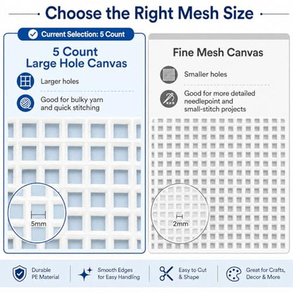 YOUNTHYE 10 PCS 5 Count Plastic Canvas Sheets, 21 x 13.1 Inch Large Hole Plastic Mesh Canvas for Acrylic Yarn, Embroidery Practice, Needlepoint, Crochet, DIY Crafts and Custom Cutting Projects - size: 5count