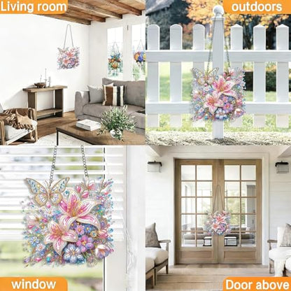 LPDJITO DIY Hanging Lily Flower Diamond Art Pendant Kit Flowers Butterflies, Special Crystal Diamonds Painting Ornament for Adults, 5D Diamond Art Suncatchers Double Sided Board Gem Painting Kit - color: Color-11