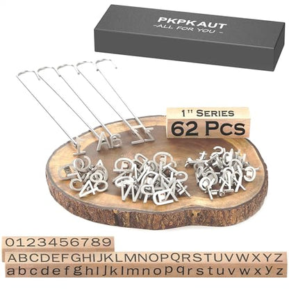 62Pcs 1" Custom Branding Iron for Wood, Leather Branding Stamp Kit | Mini Wood Branding Iron on Letters Personalized, Number/Alphabet/Leather Burning Stamps Woodworking Kit for Hats, Steak, Food - size: 62PCS 1" Number/Uppercase&Lowercase Letters Set