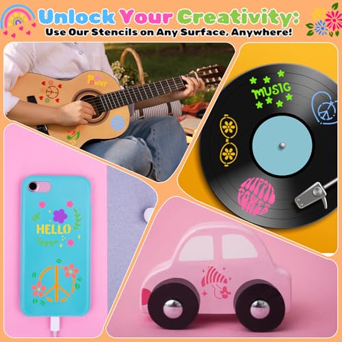 Fainne 100 Pcs 2 Inch Groovy Party Stencils Small Stencils for Painting | Reusable Craft Stencils, DIY Scrapbook, Wood Wall Fabric Rock Chalkboard Sign Painting, Home Art Decor Projects - style: Groovy Party