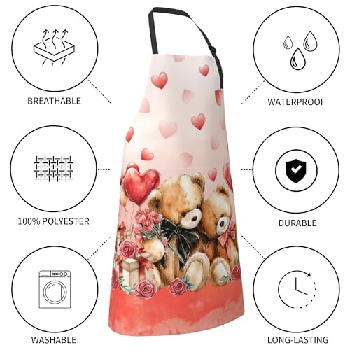 Funny Apron Polyester Grooming Aprons with Pocket for Cooking Kitchen Grilling Adults - color: Red Love Bears