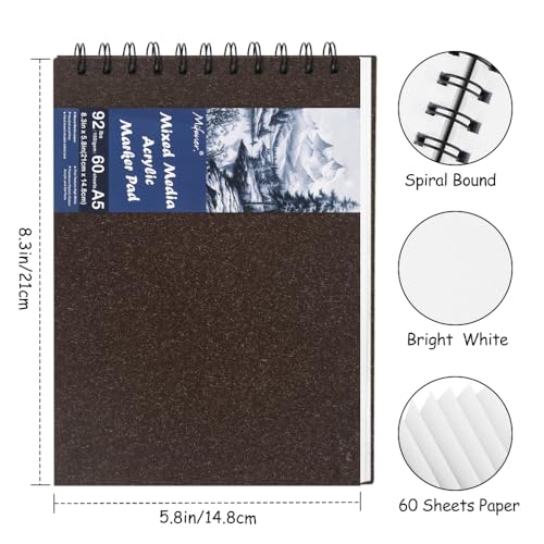 8.3x5.8 Sketch Book,Art Sketchbook for Drawing Pad,Mixed Media Sketchbook - color: TopSpiral-BrightWhite-Dark Coffee